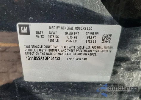 2013 Chevrolet Malibu Ls from USA, damaged, VIN 1G11B5SA1DF161423